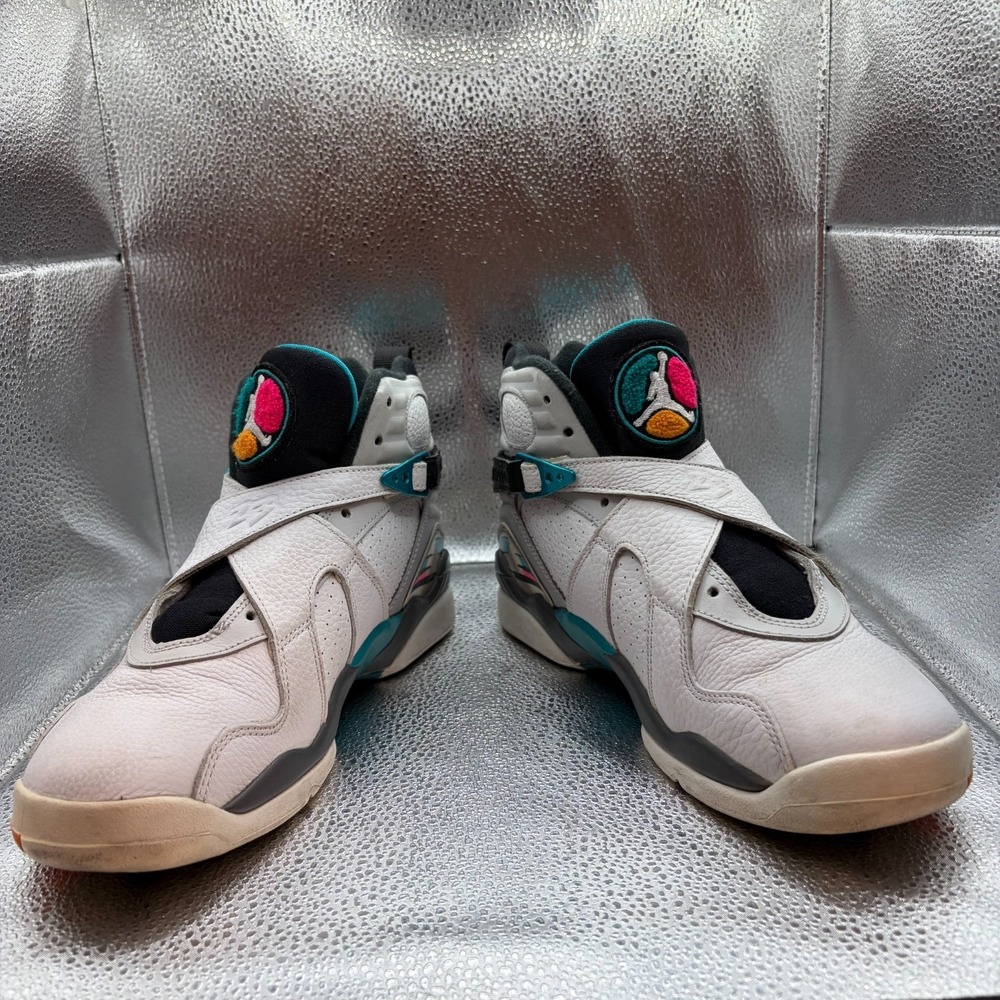 Size 7Y Air Jordan 8 Retro South Beach White Turbo Green Kids Shoes 305368-113 - Picture 4 of 10